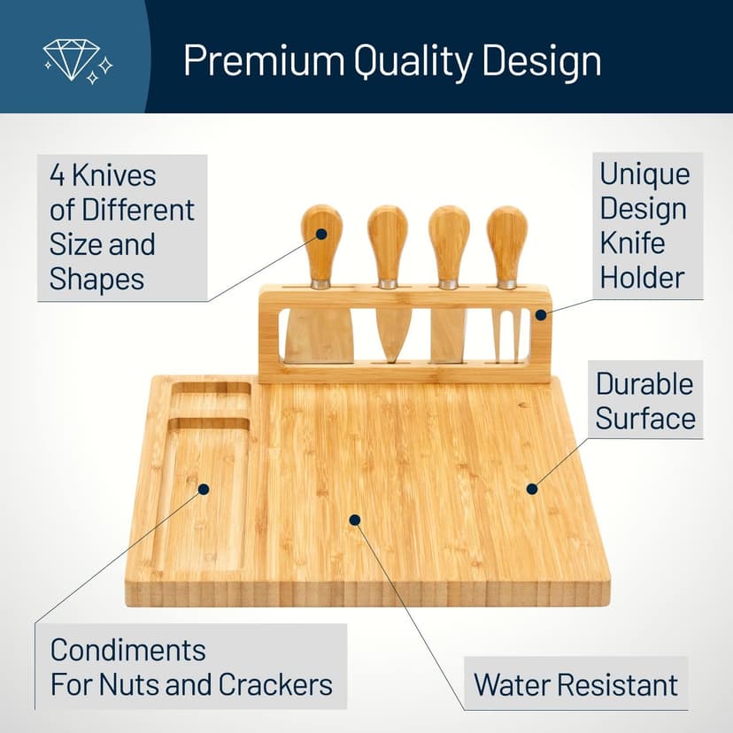 RoyalHouse Bamboo Cheese Board and Charcuterie Boards Set & Serving Tray for Meat, and Wine - Birthday Gifts for Women, Wedding Gifts for Couples 2025, Bridal Shower, Housewarming Gifts New Home