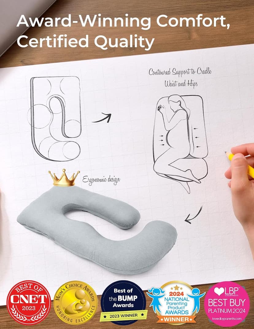 Removable Cover, Support for Back, Legs, Belly, Hips for Pregnant Women, Side Sleeper, Pregnancy Gifts & Essentials, 57 Inch Momcozy Cooling Pregnancy Pillow - U Shaped Full Body Maternity Pillow B09V4C1GDF