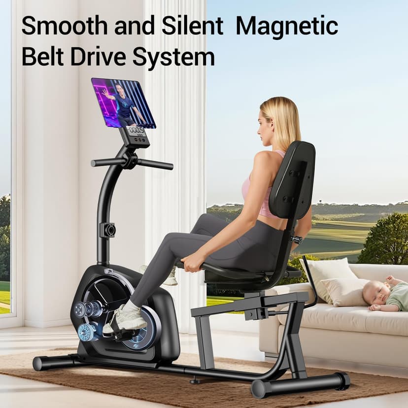 Recumbent Exercise Bike, Magnetic Staionary Bikes for Home with 16-level Resistance & Adjustable Seat, Staionary Bike for Seniors Adults, 330 LBS & LCD Monitor