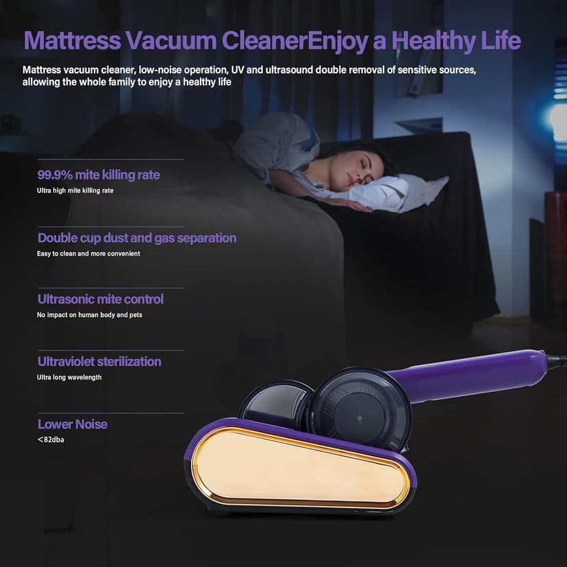 Mattress Vacuum Cleaner uv sanitizing, 16kpa Mattress Vacuum Cleaner Powerful Suction, Handheld Couch Cleaner Machine Deep Cleaner for Bed Cleaning, Sheet, Fabric Sofa Vacuuming