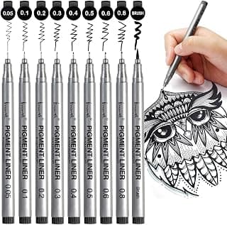 Brusarth Precision Black Micro-Pen Fineliner Ink Pens, Waterproof Archival Ink, Drawing Pen, Artist Illustration Pens, Multiliner, for Art Watercolor, Sketching, Anime, Manga, Design, 9/Set(Black)