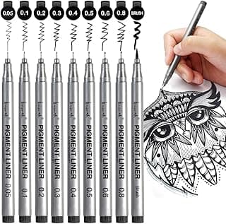Brusarth Precision Black Micro-Pen Fineliner Ink Pens, Waterproof Archival Ink, Drawing Pen, Artist Illustration Pens, Multiliner, for Art Watercolor, Sketching, Anime, Manga, Design, 9/Set(Black)