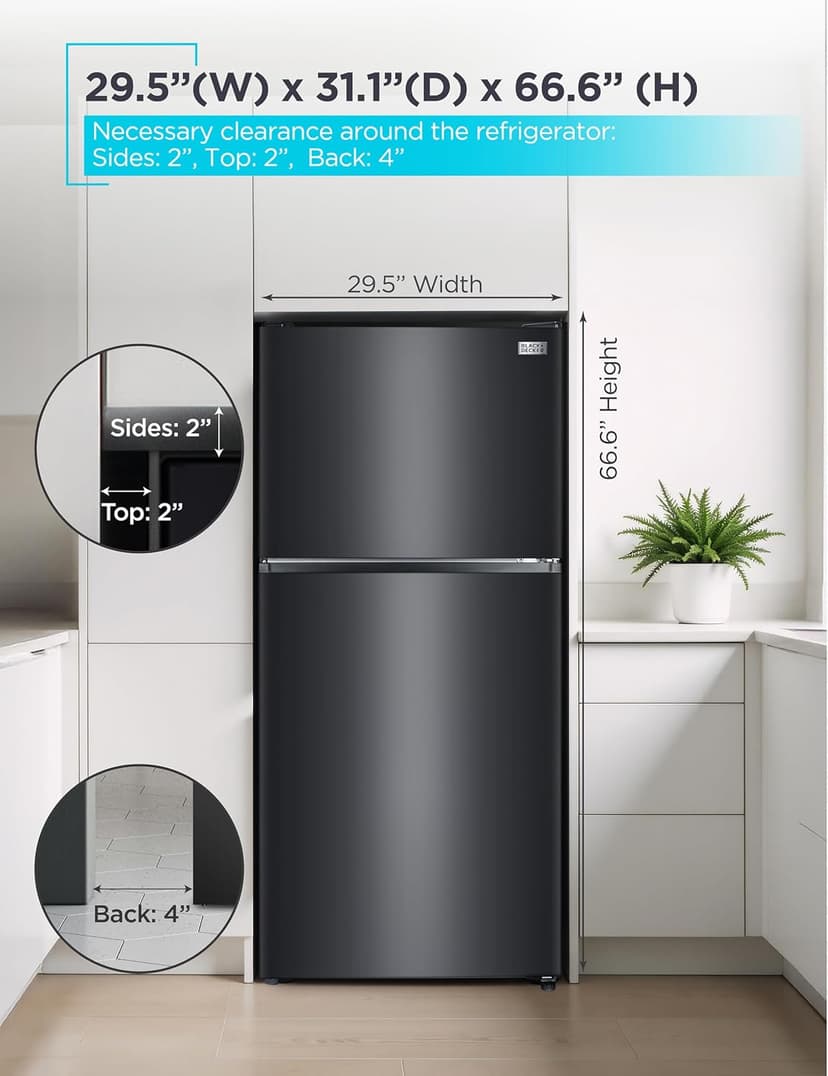 BLACK+DECKER 20.1 Cu. Ft. Top Mount Refrigerator with Ice Maker, 2-Door Refrigerator with Top Freezer, Freezer with Icemaker and Adjustable Temperature Control, BR2010JIMB, Black