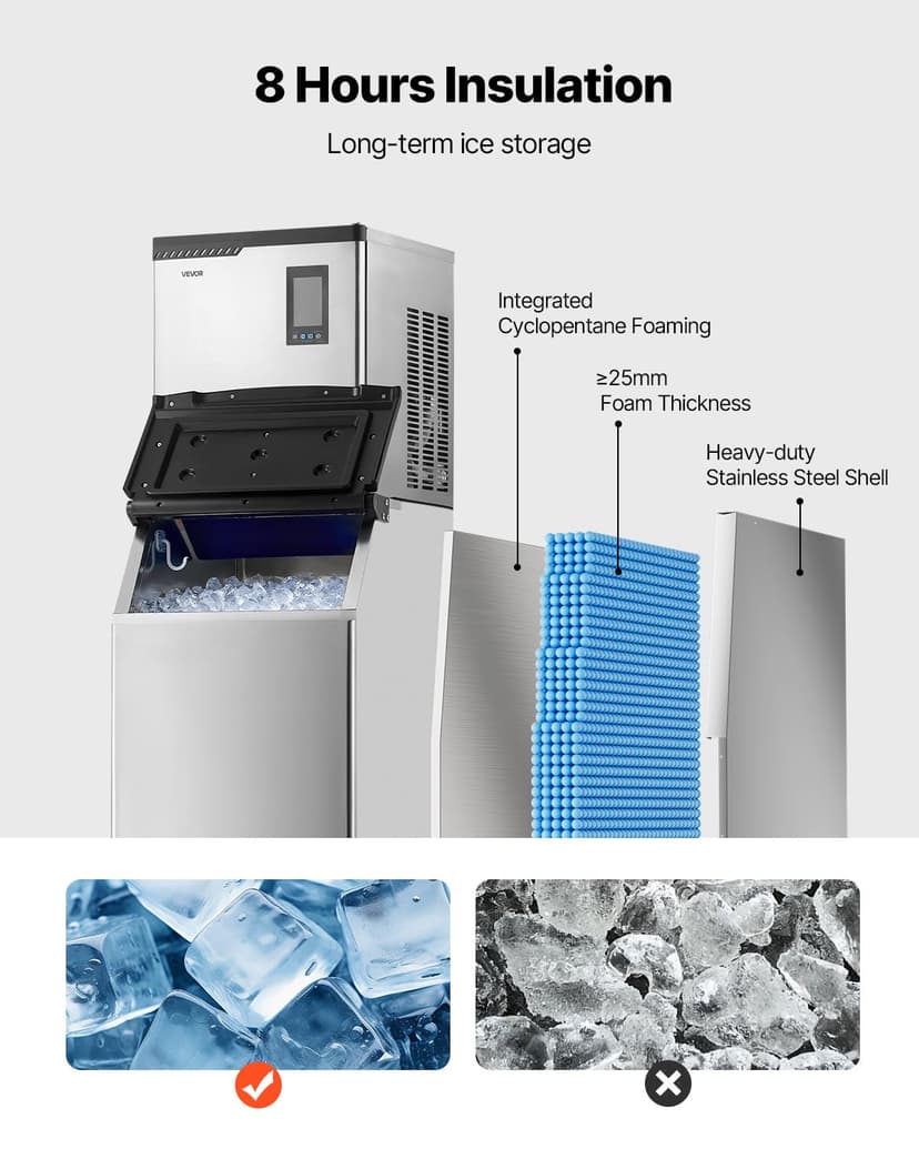 VEVOR Commercial Ice Maker Machine, 360LBS/24H Ice-Making Machine with 250LBS Large Storage Bin, Auto Self-Cleaning Ice Maker with Touchscreen for Bar Cafe Restaurant Business Commercial