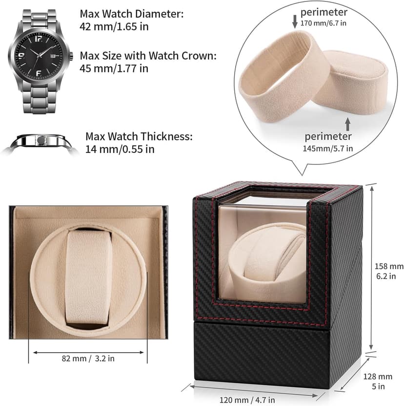 Efaithtek Automatic Single Watch Winder for Automatic Watches,Rotating Watch Case with Japanese Quiet Motor，AC Adapter or Battery Powered