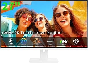 Touchscreen Monitor 2K 27 Inch IPS Gaming 100Hz, 10-Point Touch QHD 2560x1440 PC Display, HDMI VGA USBC Computer Monitor, Built-in Speakers, White
