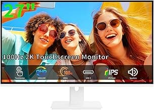 Touchscreen Monitor 2K 27 Inch IPS Gaming 100Hz, 10-Point Touch QHD 2560x1440 PC Display, HDMI VGA USBC Computer Monitor, Built-in Speakers, White