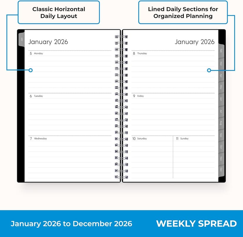 Blue Sky 2026 Weekly and Monthly Planner Calendar, Includes January 2026 - December 2026, 5" x 8", Flexible Cover, Wirebound, Laminated Tabs, Enterprise