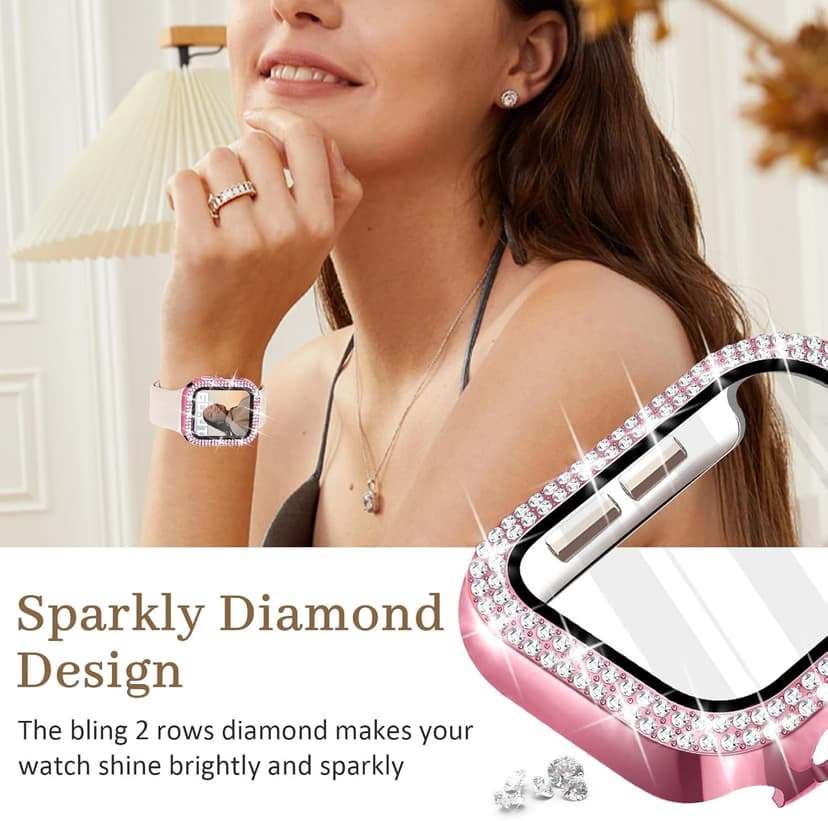 Newlibery Bling Watch Case with HD Screen Protector Women Compatible with Apple Watch 40mm Diamond Protective PC Face Cover Frame Protector for iWatch Series 6/5/4/SE/SE2/SE3 Pink