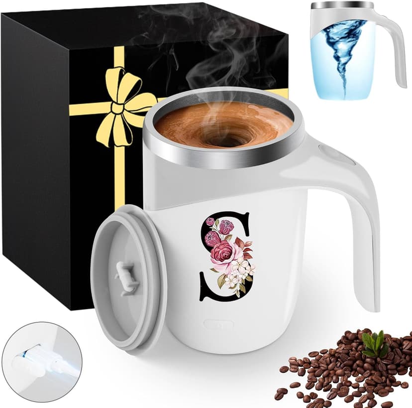 Initial Magnetic Stirring Coffee Mug Stainless Insulated Travel Cup Women Xmas Birthday Ideas Gift New Step Bonus Mom Daughter Son Law Unique Who Have Good Special Busy Useful Adult Custom Present,S