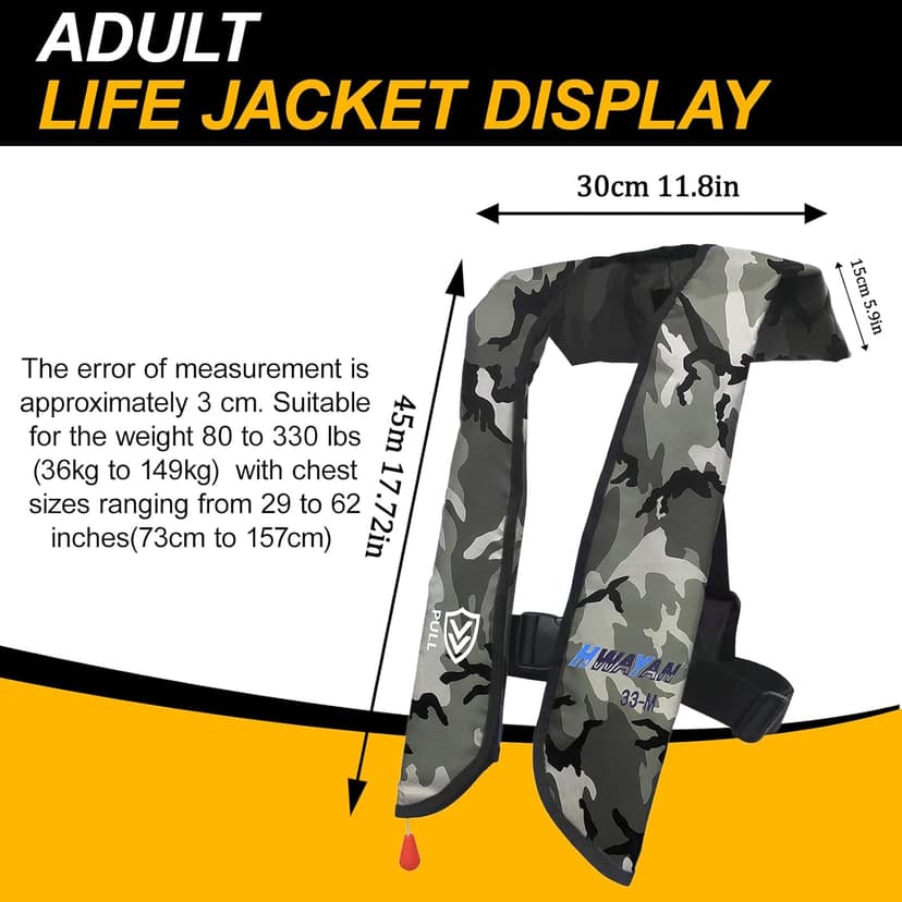 HWAYAN Manual Inflatable Life Jacket| Inflatable PFD Vest Adult| Life Vest for Adults| Outdoor Water Sports| Supports up to 330 lbs|33g of Carbon Dioxide Cylinder