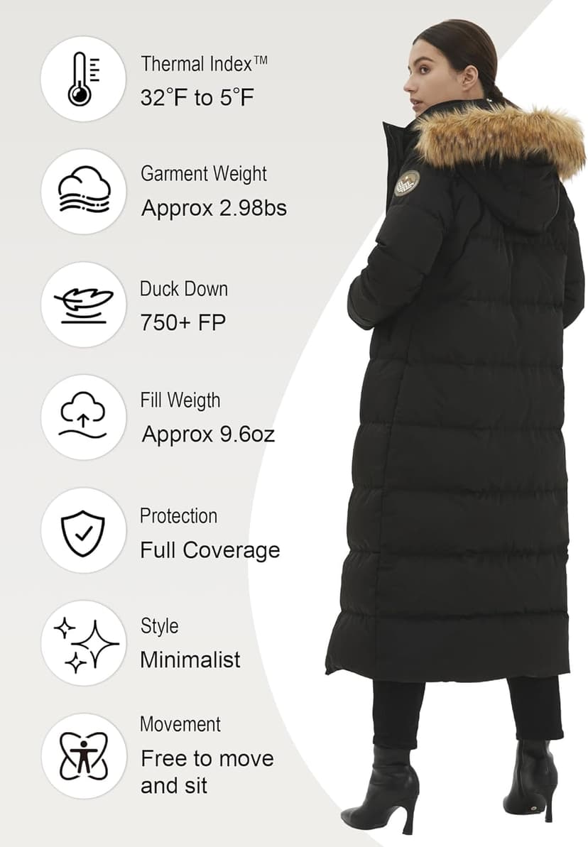 Fitouch Women's Waukee Long Down Coat Parka Jacket | 750+ Fill Power | Full-Length