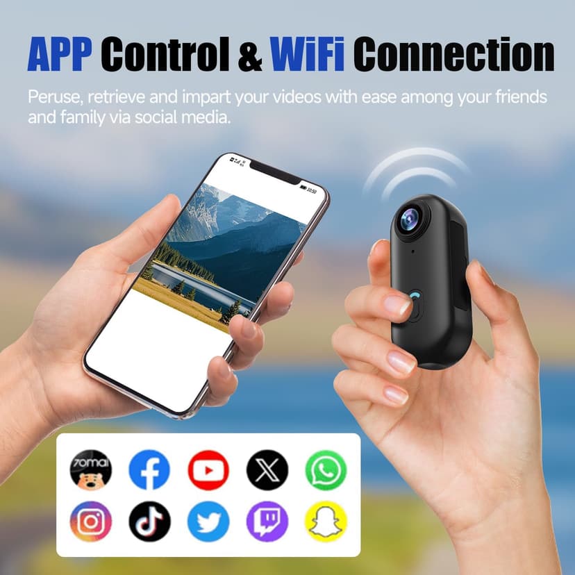 Vauvinmaic 4K Mini Body Camera 64GB, Thumb Size WiFi POV Cam, Waterproof Wearable Hand Free Portable Action Cam, Ultra Wide Angle View, Mount Anywhere for Pets, Cycling, Swimming, Vlogging, Black