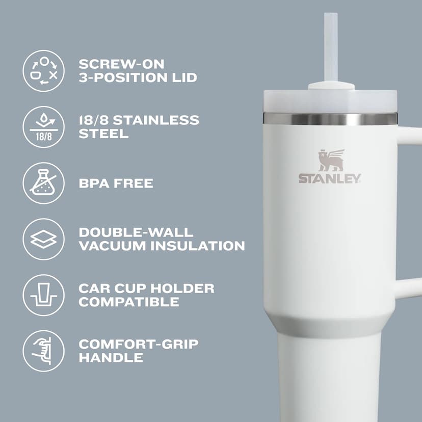 Straw and 3-Position Lid | Cup Holder Compatible for Travel | Insulated Stainless Steel Cup | BPA-Free STANLEY Quencher H2.0 Flow State Tumbler, 14 oz, Cream 2.0 B0CP9Z16VD