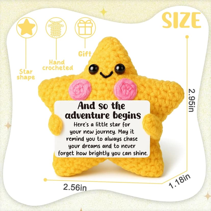 Crochet Star Graduation Gift, New Job & Good Luck Keepsake, Farewell & Moving Gift for Coworker Friend, Motivational Desk Decor for Student, Congratulations for New Adventure B0FQCBMF9V