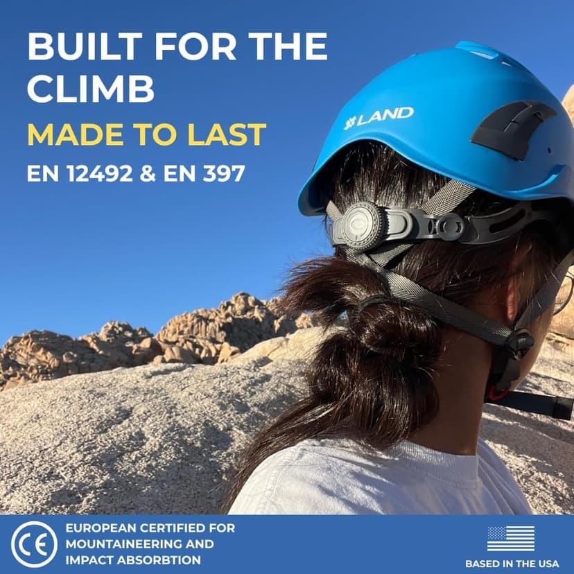 Land Helmets ClimbPro Helmet EN 12492 Vented for Rock Climbing – Durable, Lightweight Shell, Adjustable Chin Strap, Perfect for Outdoor Adventure with Universal Accessory Slots