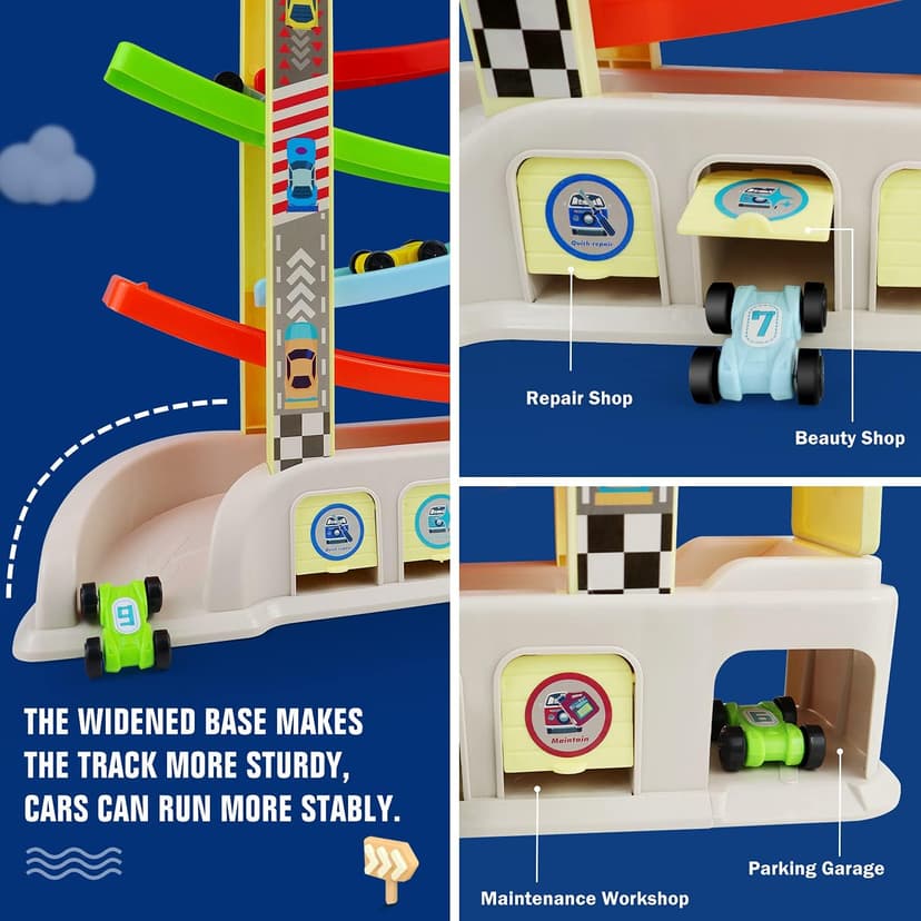 Race Track with Garages and Parking Lots, Car Toys Birthday Gift for Boys Girls Age 18+ Months, Preschool, Fine Motor Skills Montessori Toys for 2 3 Year Old Boys Toddlers, Car Ramp Toys with 6 Cars B08ZN3W7DV
