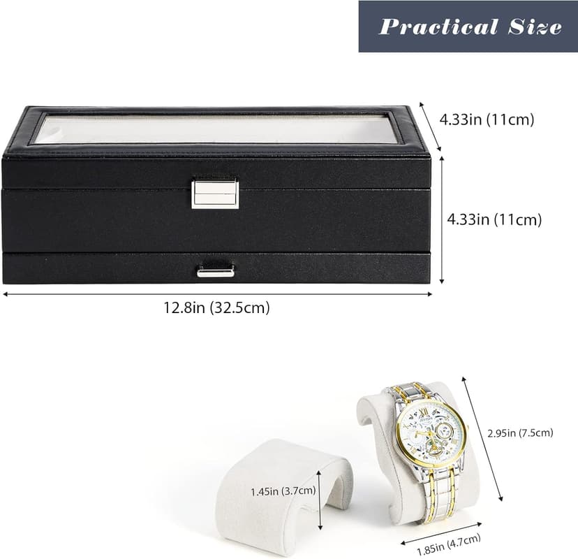 ProCase ProCase Watch Box, 6 Slot Watches Display Case with Drawer, Mens Watch Case with Glass Lid, 2-Layer Mens Jewelry Organizer Storage Holder, Birthday Valentine Gifts for Men -6 Slot, Black