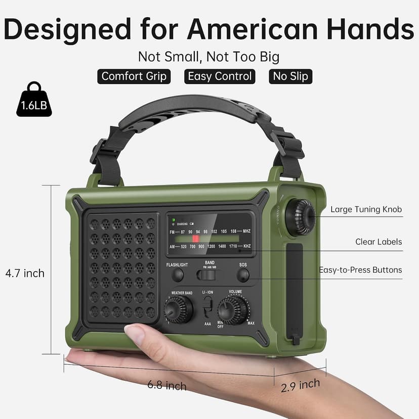 AM FM NOAA Weather Radio Battery Operated with 2-Mode LED Flashlight Cell Phone Charger Dual Outputs SOS Solar Radio Emergency Hand Crank 12000mAh with Clear Signal B0F4QW1PP1