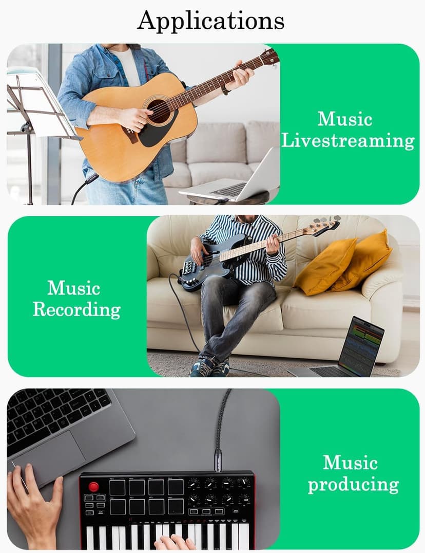 DUKABEL USB Guitar Cable, USB-A to 1/4 TS Cord for Guitar Recording, 8Feet/2.4Meter Instrument Mono Cord for Bass, Mixer, PC, Laptop(Donot Work with RockSmith)