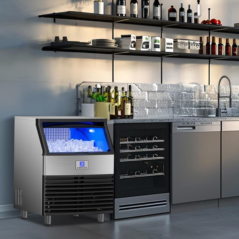 Commercial Ice Maker Machine 450LBS/24H, Under Counter Ice Machine, Upgrade Compressor 120LBS Storage Bin, Stainless Freestanding Commercial Ice Maker for Home Bar Cafe Office,Silver
