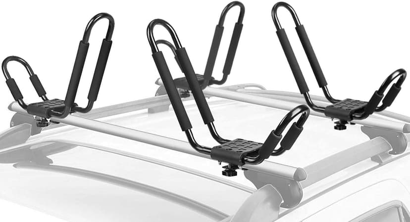 Leader Accessories Kayak Rack 2 Pair J Bar for Canoe Surf Board SUP On Roof Top Mount Crossbar with 4 pcs Tie Down Straps