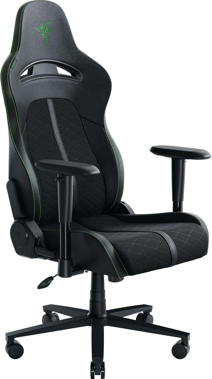 Razer Enki X Essential Gaming Chair: All-Day Comfort - Built-in Lumbar Arch - Optimized Cushion Density - Dual-Textured, Eco-Friendly Synthetic Leather - Adjustable 152-degree Recline - Black