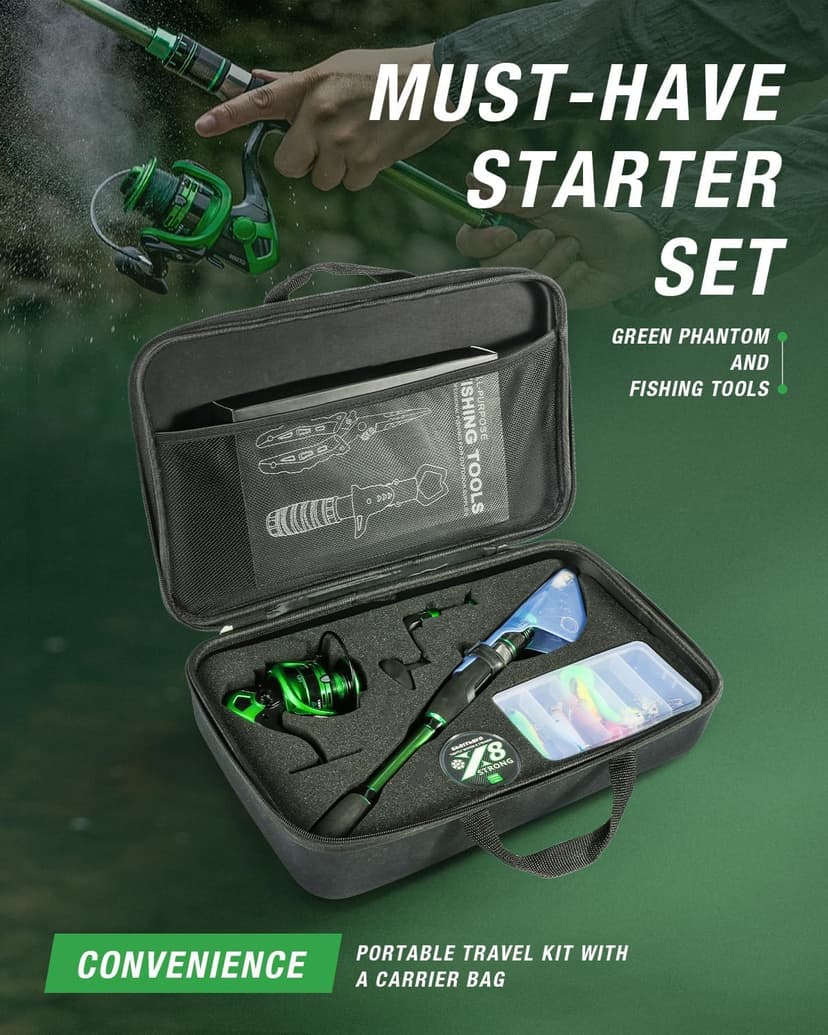 Ghosthorn Fishing Rod and Reel Combo Graphite Telescoping Fishing Pole Portable Travel Kit with Carrier Bag for Freshwater Saltwater