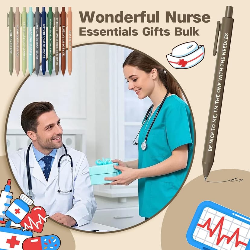 Funny Nurse Appreciation Gift for Nurse Week, Work & Graduation, Black Gel Ink Pens for CNAs, RNs & Women Nursing Students 10 Pack Nurse Pens Gift , Aesthetic Nurse Essentials, Funny Pens for Nurses B0GTYRFCYL