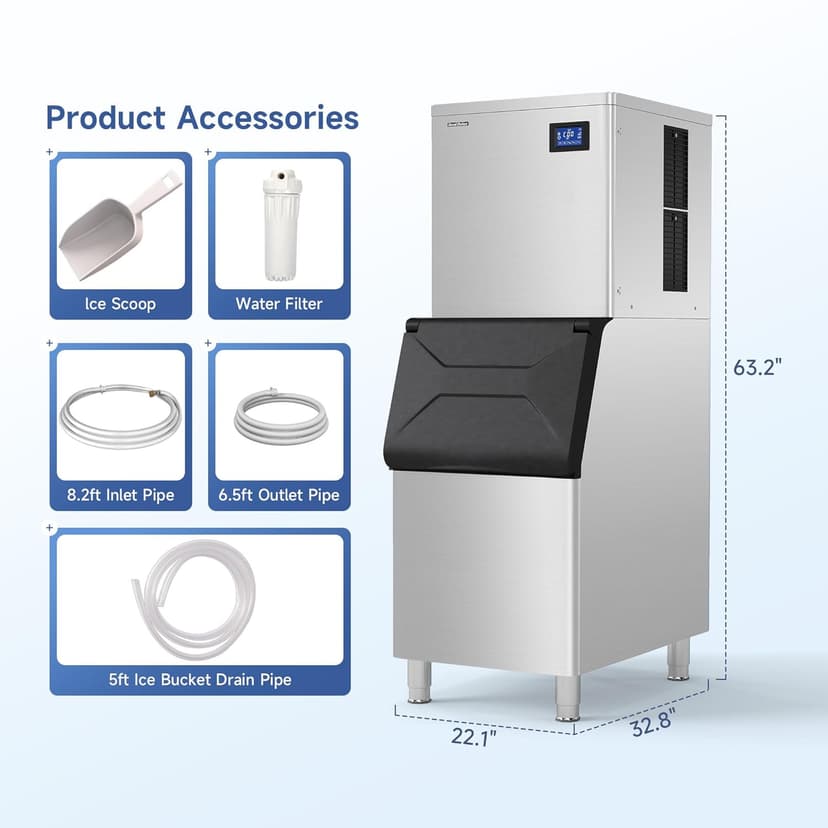Real Relax Commercial Ice Maker 440 lbs/24H with 330 lb Storage Bin, ETL Approved Commercial Ice Machine with Automatic Self-Cleaning, LCD Display – for Restaurant, Bar, Hotel, Café