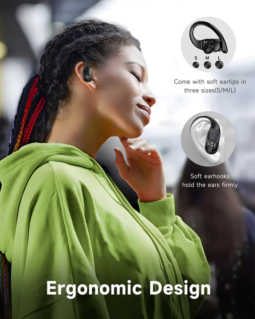 Wireless Earbuds Bluetooth Headphones 96H Playtime LED Display Waterproof Built in Mic Deep Bass Sound Secure Over Ear buds Earhooks for iPhone Android Samsung Cell Phones Sport Running Workout Gaming