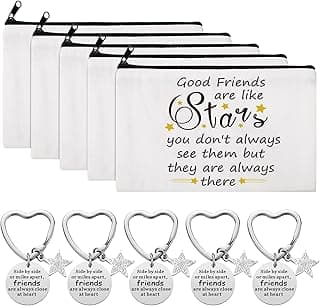 Kenning 10 Pieces Friendship Gifts for Women 5 Pcs Funny Friend Makeup Bag 5 Pcs Good Friends Are Like Stars Friendship Keychain Cute Star Keychain Birthday Presents Graduation Gift for Women BFF Teen