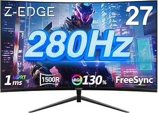Z-Edge 27 inch Curved Gaming Monitor, FHD 1080P 240Hz 280Hz Curved 1500R Computer Monitor, Fast MPRT 1ms, FreeSync, Low Blue Light, 350nits, 16.7M Colors, 4000:1 Contrast, UG27P 2X DP and 2X HDMI