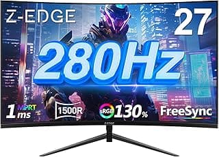 Z-Edge 27 inch Curved Gaming Monitor, FHD 1080P 240Hz 280Hz Curved 1500R Computer Monitor, Fast MPRT 1ms, FreeSync, Low Blue Light, 350nits, 16.7M Colors, 4000:1 Contrast, UG27P 2X DP and 2X HDMI