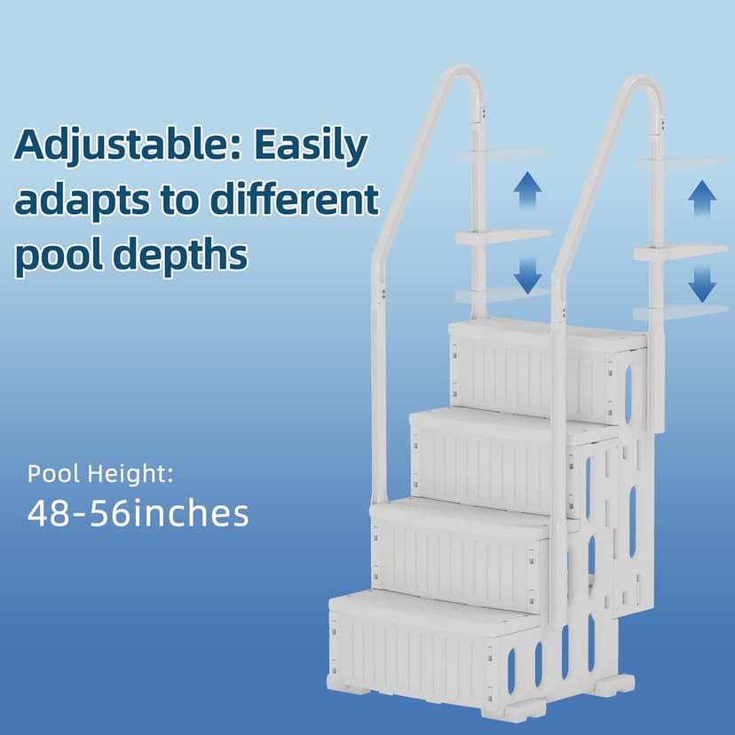 Pool Ladder, 4-Step Pool Stairs with Double Handrails and Non-Slip Steps for 48-54” Above Ground and In-Ground Pools, White
