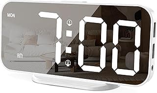 Alarm Clocks for Bedrooms, Slim LED Mirror Digital Alarm Clock, Large Display with Diming Mode, Dual Alarms & USB Ports, 4 Levels Brightness, Desk Clock for Office Home Bedroom Living Room Decor