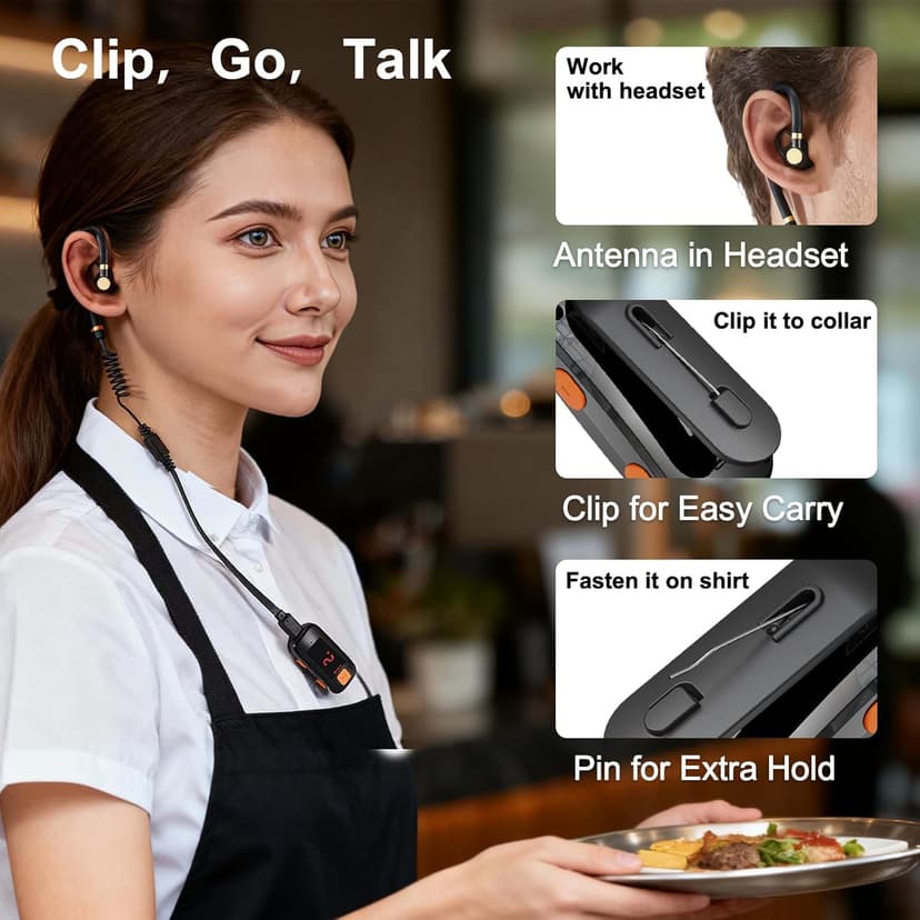 2 Pack Mini Walkie Talkies, Small Walkie Talkies, Waterproof Two Way Radio with Earpieces for Outdoor, Restaurants, Hiking, Baseball, Hospital, Tourism