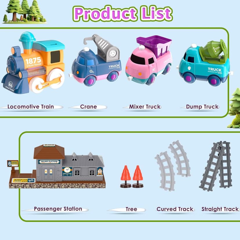 Train Set for Toddler Toys,Electric Train Toy for 3-5 Year Old Boy Gifts, Christmas Trains Set for Kids Ages 4-8 with Music, Light,Tracks,Kid Toys for 4 5 6 Year Old Boy Girl Christmas Birthday Gifts