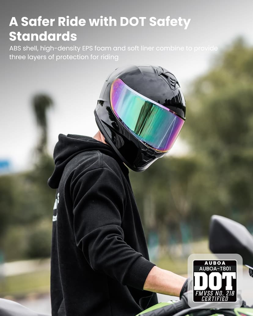 Motorcycle Helmets for Adult Men Women, Full Face Lightweight Street Bike Racing DOT Helmet with Extra Clear Visor Model AU-T801