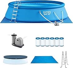 Intex Easy Set 18 Foot by 48 Inch Round Inflatable Above Ground Swimming Pool with Filter Pump, Ladder, Pool Cover, and 6 Pack Filter Cartridges, Blue