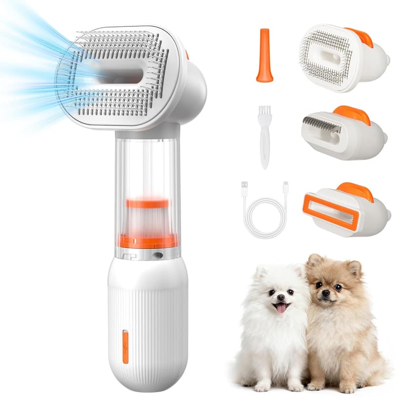 Vacuum Dog Brush for Shedding, 4-in-1 Self Cleaning Slicker Brush for Dogs& Undercoat Rake for Dogs, Deshedding Grooming Tool, Anti-Static, Massage, Cleaning, Shedding & Combing All In One!