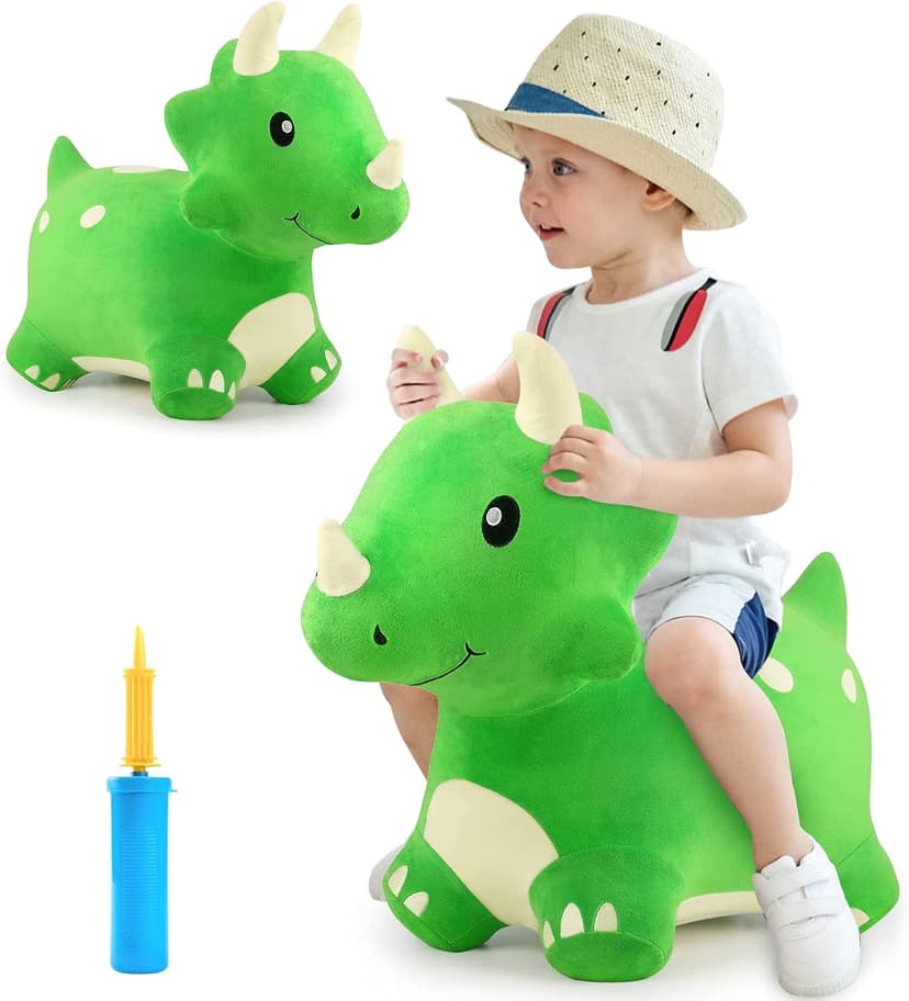 Outside Inflatable Riding Plush Triceratops Bouncing Horse Hopping Toy, Cool Birthday Gifts Age 2 3 4 5 6 Year Old Boy Girl Bouncy Pals Toddler Dinosaur Hopper Toy, Kids Outdoor Ride on Bounce Animal B09B1QZLXW