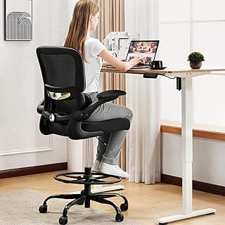 TRALT Drafting Chair - Tall Office Chair for Standing Desk - High Office Chair with Adjustable Footrest Ring Lumbar Support - Tall Office Chairs for Home Office with Flip-Up Armrests (Black)