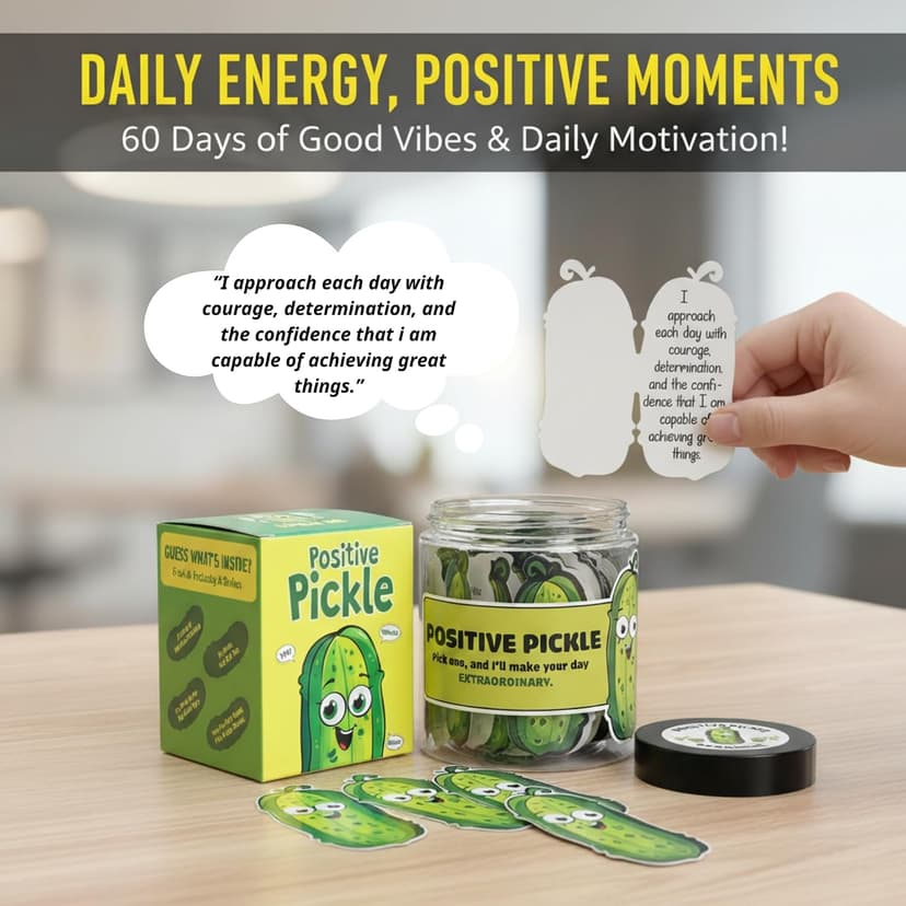 60 Positive Pickle Cards Jar, Stocking Stuffers, Xmas Christmas White Elephant Gifts for Teenage, Women, Adults, Mom, Teachers, Sisters, Friends, Teen Girl Gifts Trendy Stuff