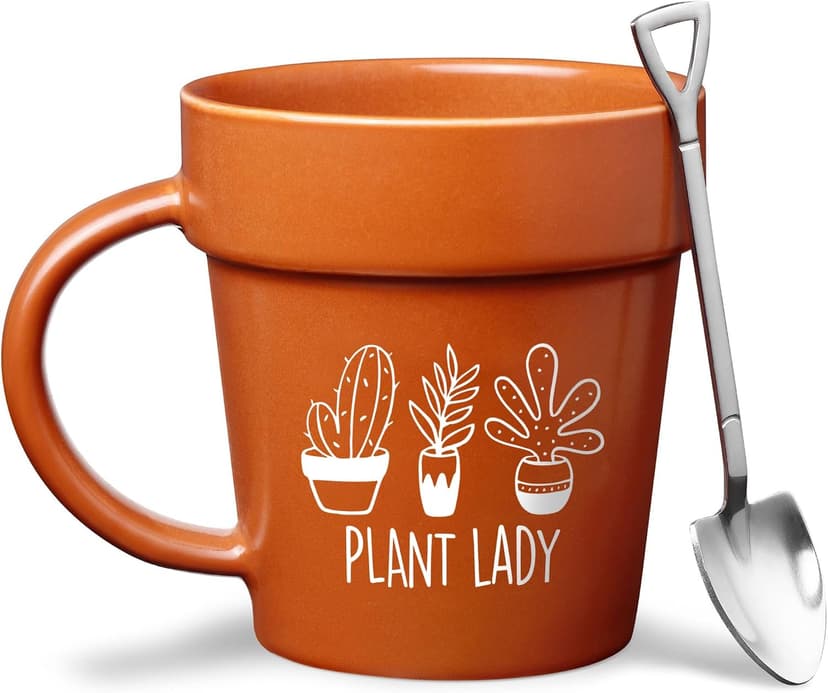 VELENTI Plant Pot Mug - Plant Lover Mug with Metallic Shovel Ornament - Fancy Gifts for Women, Men - Birthday Gift for Women - Cute Gifts for Mother's Day, Christmas B0D4VPCZ3K