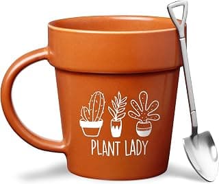 VELENTI Plant Pot Mug - Plant Lover Mug with Metallic Shovel Ornament - Fancy Gifts for Women, Men - Birthday Gift for Women - Cute Gifts for Mother's Day, Christmas B0D4VPCZ3K