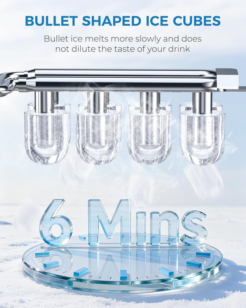 Antarctic Star Countertop Ice Maker Portable Ice Machine with Handle,Self-Cleaning Ice Makers, 26Lbs/24H, 8 Ice Cubes Ready in 6 Mins for Home Kitchen Bar Party (Grey)