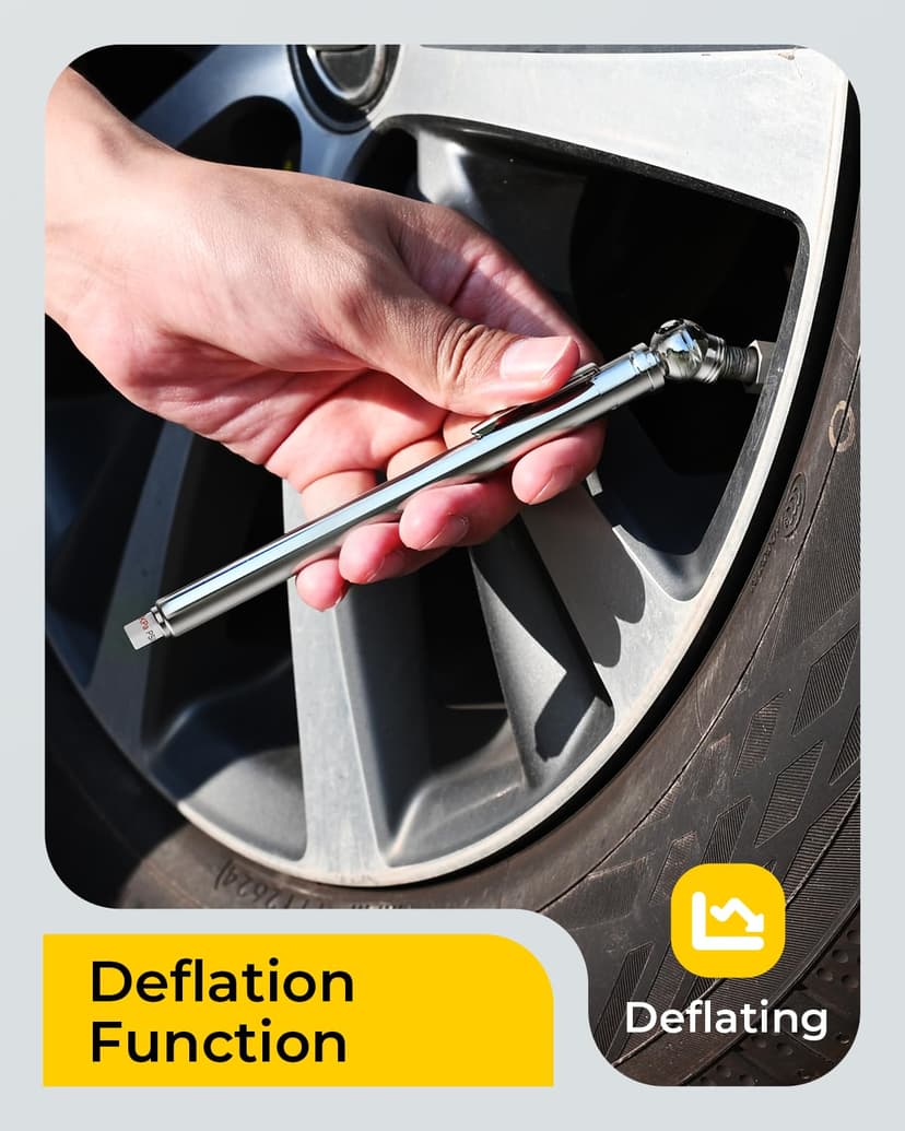 Pencil Tire Pressure Gauge 2 Pack with Valve Caps, Stainless Steel Body Tire Gauges for Tire Pressure with Deflator Valve, Metal Nozzle Tire Gauge for Cars, Pickups, RVs, Bicycles