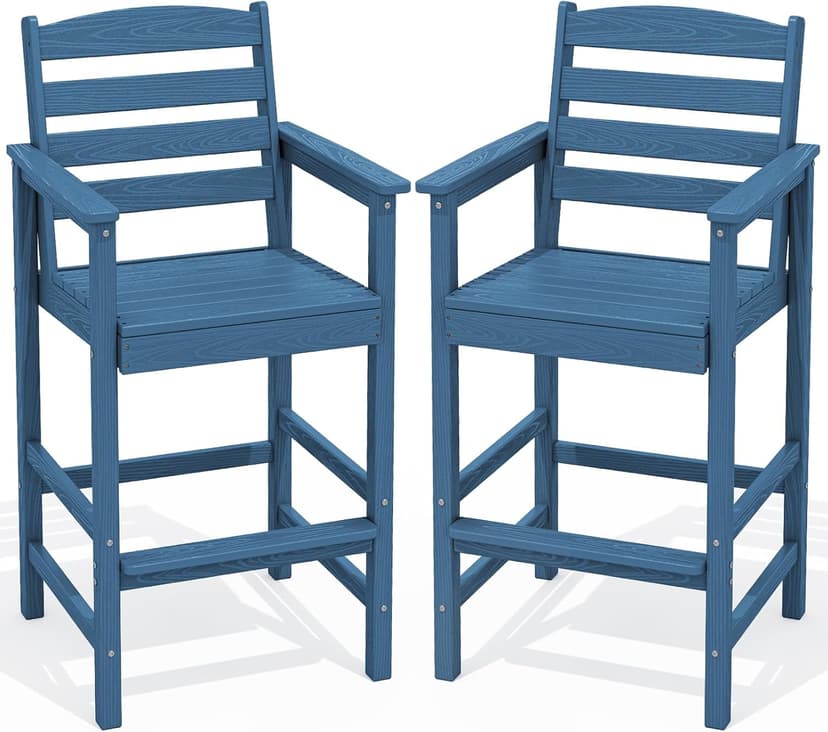 SERWALL Tall Adirondack Chairs Set of 2, Oversize Balcony Adirondack Chairs Set, Outdoor Bar Height Barstools Widened Chair Set for Bistro, Poolside, Garden, Blue