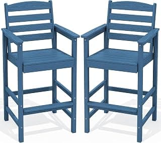 SERWALL Tall Adirondack Chairs Set of 2, Oversize Balcony Adirondack Chairs Set, Outdoor Bar Height Barstools Widened Chair Set for Bistro, Poolside, Garden, Blue